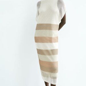 ZARA Womens Stripped Knit Mesh Dress Tunic Tie Back - SMALL